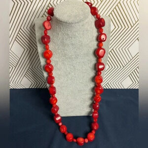 Natural Stone Red Coral 12” Necklace